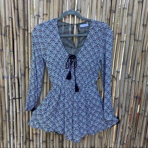 Lush tassels paisley print long sleeves romper XS festival look